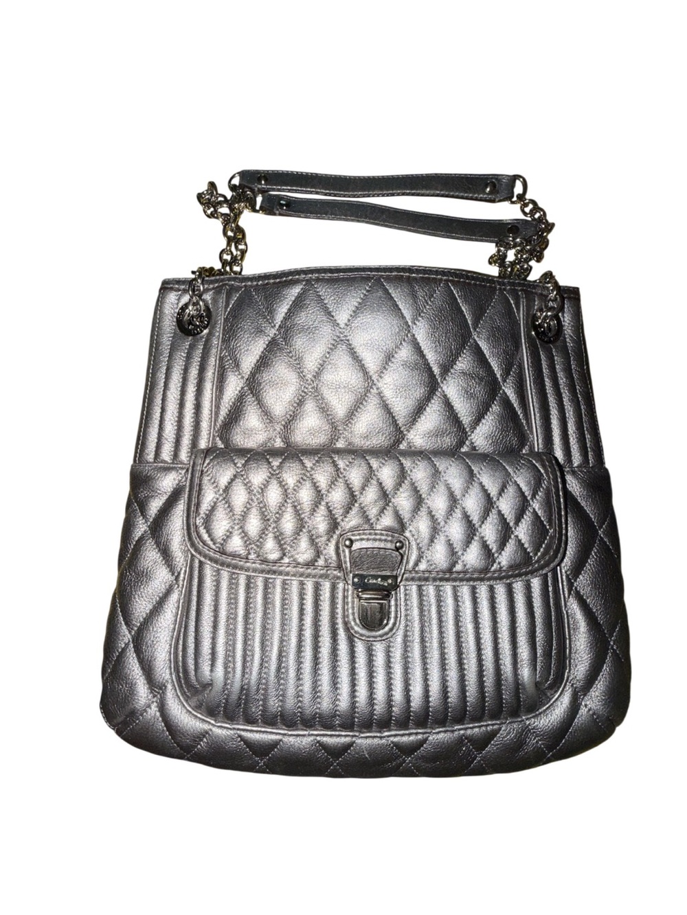 Coach Poppy Quilted Metallic Silver Shoulder Bag